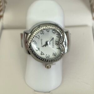 Silver Ring Watch with Heart Design